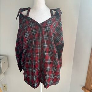 Plaid Strap and Collar Button Down Shirt